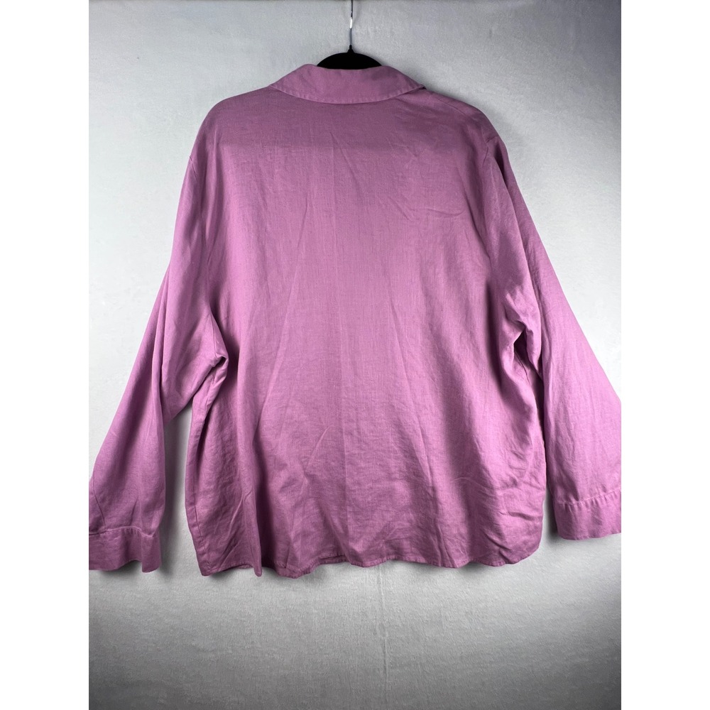 Investments Woman Gold Label 24W Purple Linen Shirt Coastal Plus Size - Picture 3 of 7